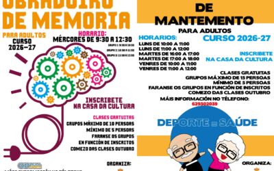 ACTIVIDADES PARA ADULTOS. CURSO DE MEMORIA Y GIMNASIA DE MANTENIMIENTO. INICIO EN OCTUBRE. INSCRIPCIÓN NECESARIA.