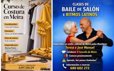 INICIO DE CURSOS DE COSTURA Y BAILE DE SALÓN EN MEIRA. MIÉRCOLES Y JUEVES. MÁS INFORMACIÓN EN LOS CARTELES ADJUNTOS.